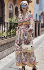 ZARA Womens Floral Printed Maxi Wrap Dress Pink Size M