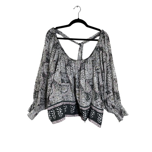 Cleobella Anna Blouse Black Motiff Organic Cotton Boho Womens Size XL - Picture 4 of 11