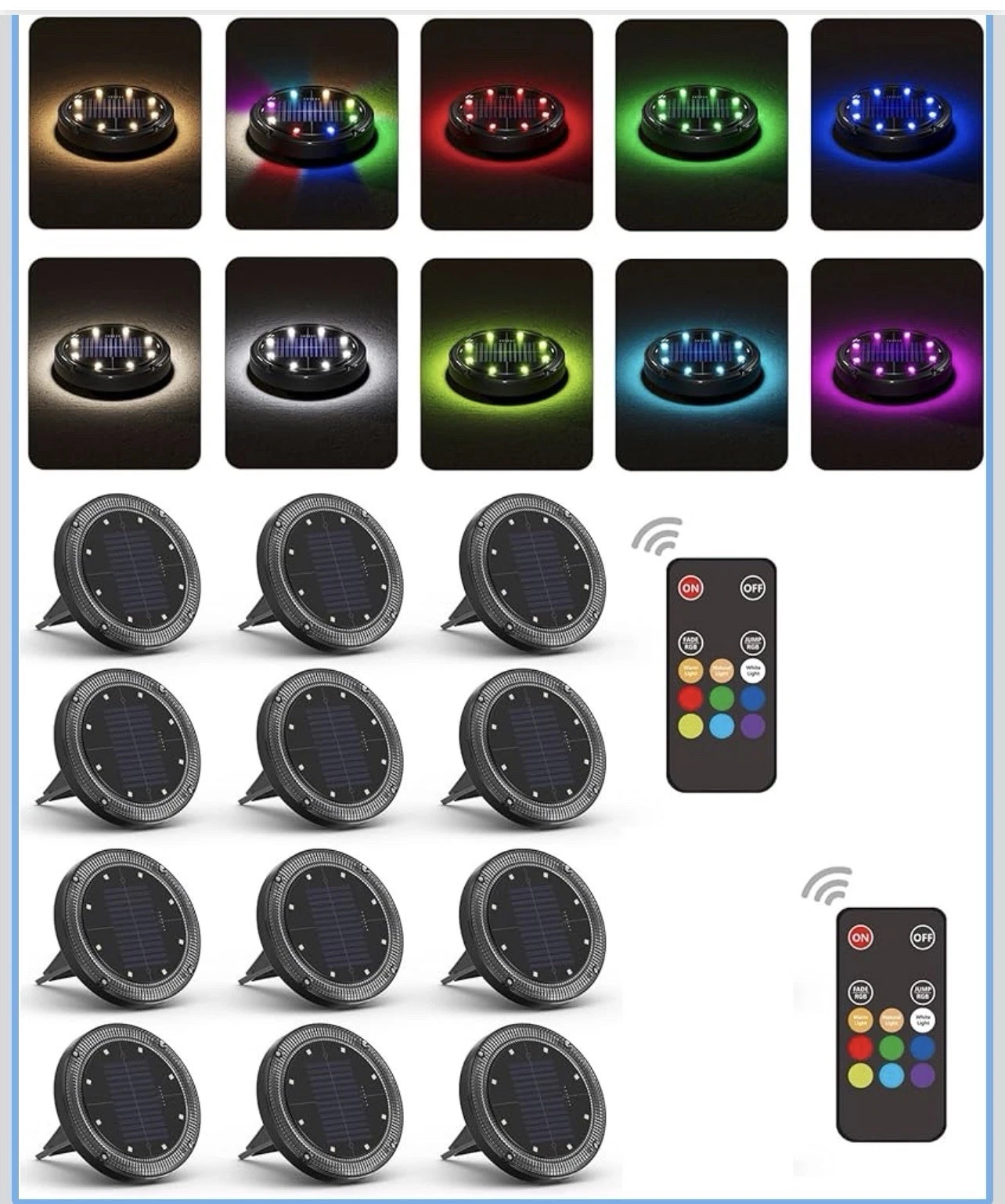 Luces solares de suelo que cambian de color con control remoto de larga distanc