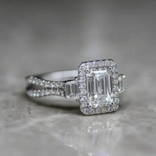 Emerald Cut 2.50Ct Diamond White Gold Finish Engagement Ring Simulated Size 6.5