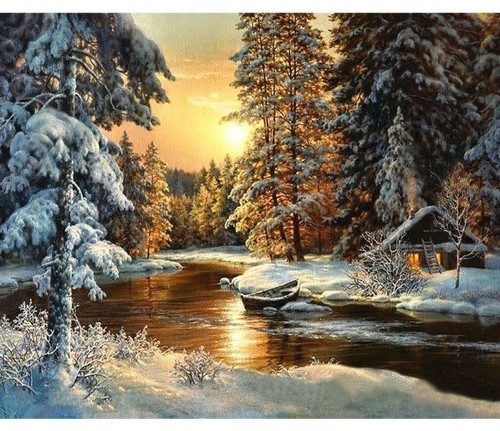 Malen nach Zahlen Erwachsene Sonnenuntergang Fluss zum Selbermachen Malset 40x50CM Leinwand - Bild 1 von 9