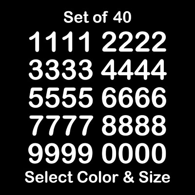 0-9 Set of 40 Numbers Vinyl Sticker Decals Select Color & Size 1/2'' thru 4''