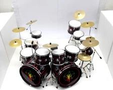 Miniature Drum Set Kit Black Guitar Bass Amplifier Speaker for Display Only 1/6