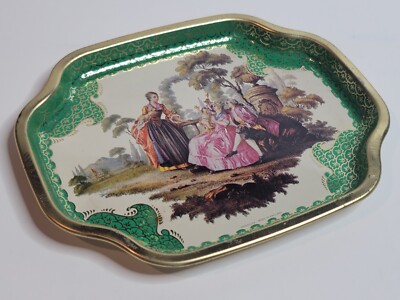 Vintage ELITE TRAYS Versailles Made in England Tin Decorative Green Dish ANTIQUE