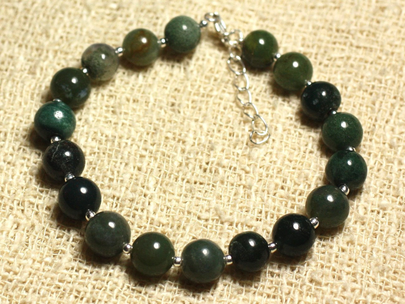 Bracelet argent 925 agate mousse 8mm, le cadeau d'anniversaire idéal pour femme