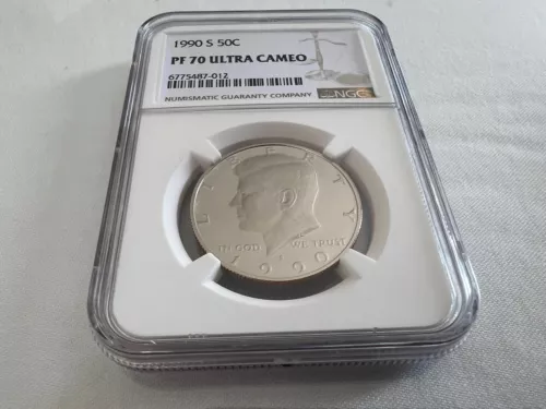 1990-S CLAD KENNEDY HALF DOLLAR  NGC PF70 ULTRA CAMEO BROWN LABEL "TOP POP"