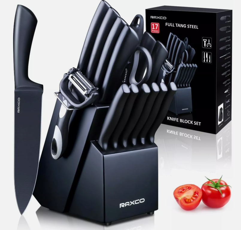 Knife Set, 15-Piece Kitchen Knife Set with Block Wooden German Stainless Steel-image