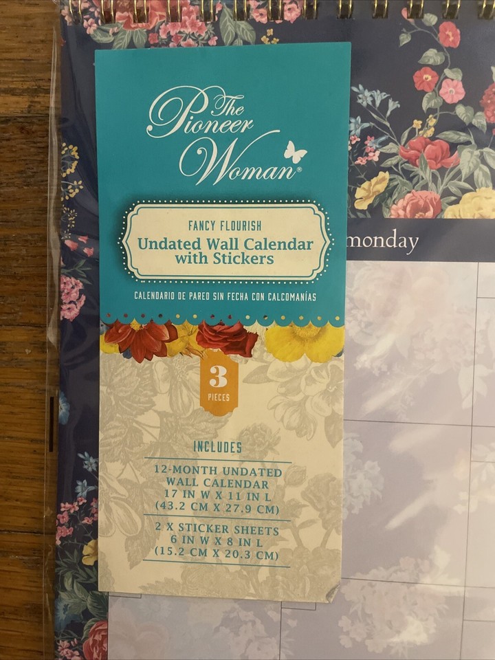 Pioneer Woman Fancy Flourish Undated Desktop/Wall Calendar w/ Stickers
