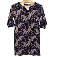Talbots Dress Plus Size 0X Navy Multicolored Paisley 100% Cotton 3/4 Sleeves NWT
