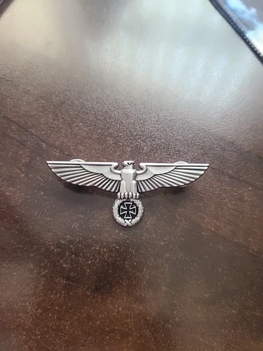 WW2 German Silver Eagle w/ Iron Cross Badge Hat Pin Brooch Military Medal Emblem