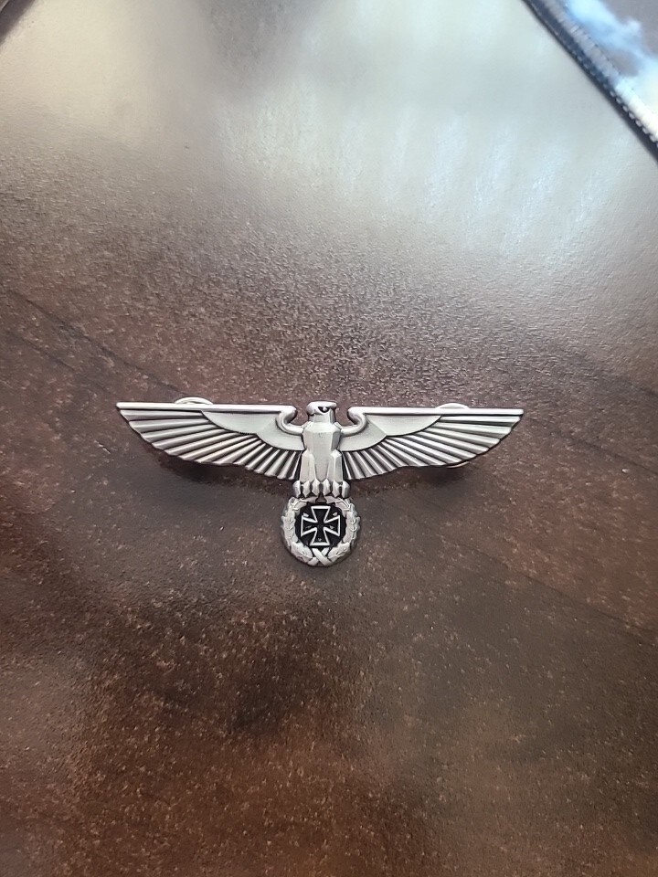 WW2 German Silver Eagle w/ Iron Cross Badge Hat Pin Brooch Military Medal Emblem