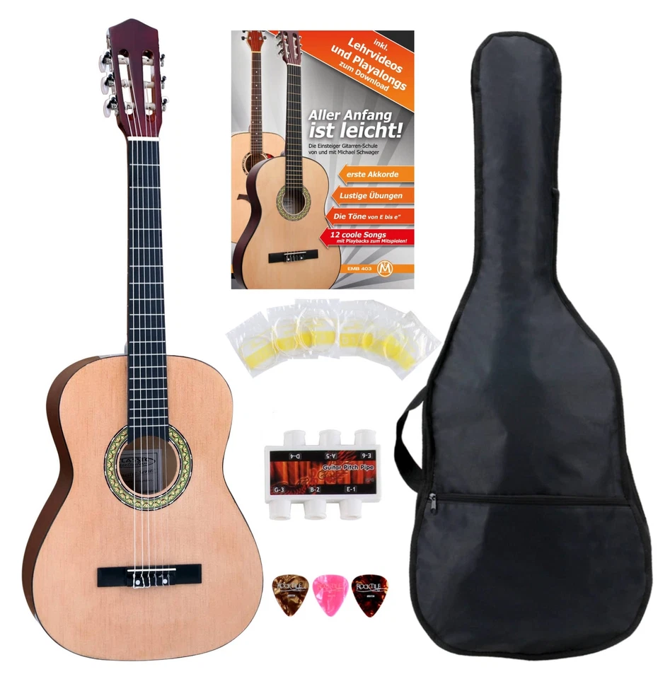 Set Guitare Concert Classique 3/4 Cordes Plectres Housse Pitch Pipe Accordeur - Photo 1/4
