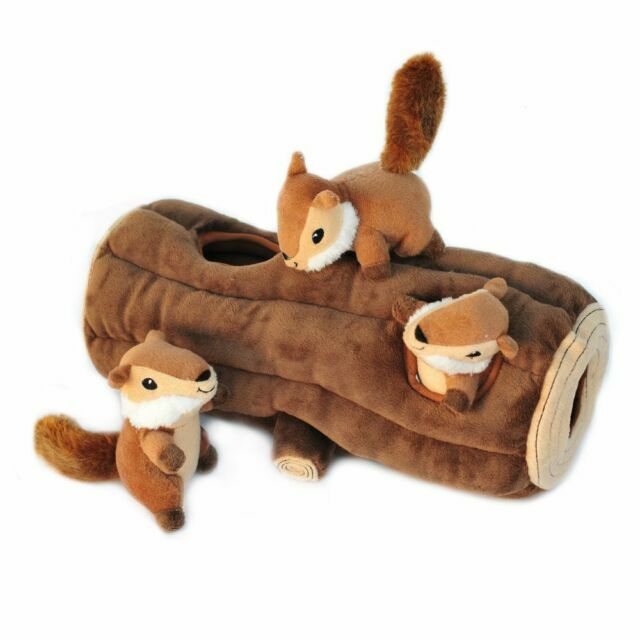 ZippyPaws Burrow Burrow Log with 3 Chipmunks Plush Dog Toy -