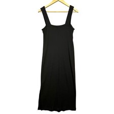 Old Navy Women’s Black Cotton Ribbed Fitted Minimalist Midi Dress Large