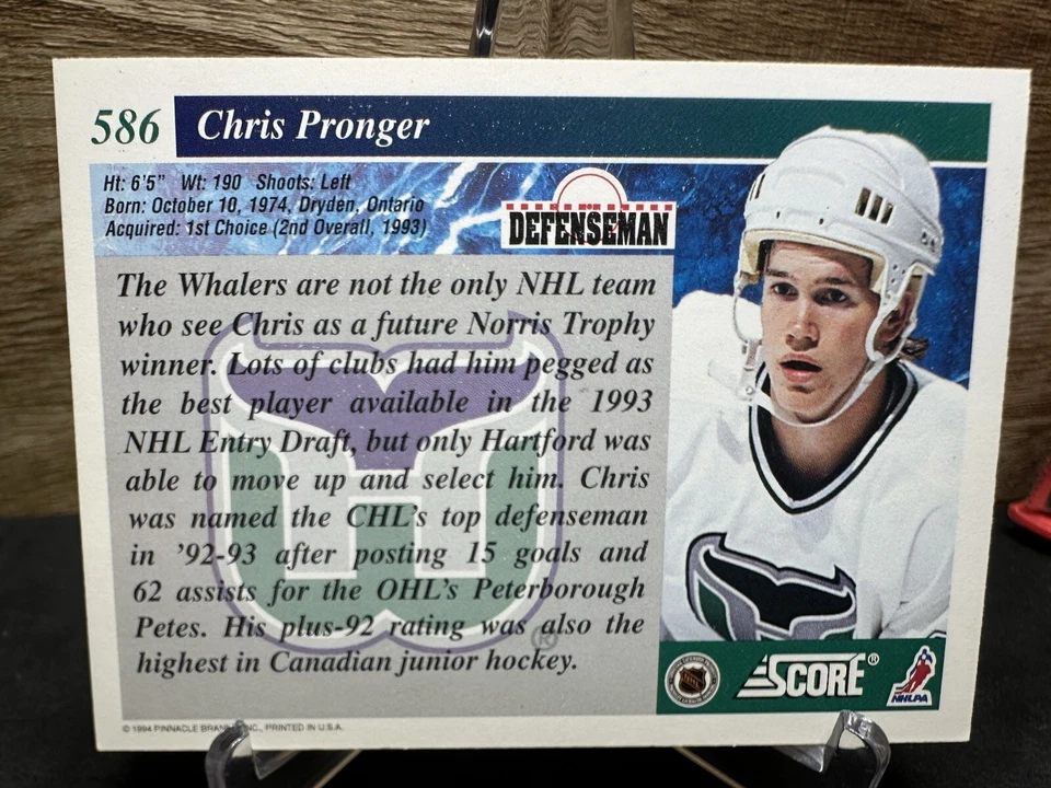 1993-94 Score Chris Pronger Top Rookie #586 RC HOF - Image 2 of 2