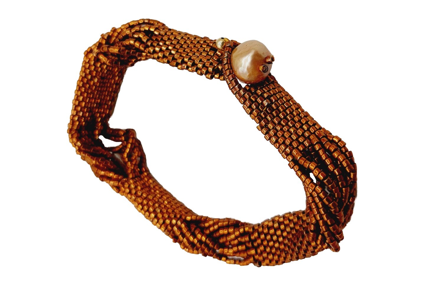 Brown Bronze Multi-Strand Seed Bead Bracelet with Loop Clasp