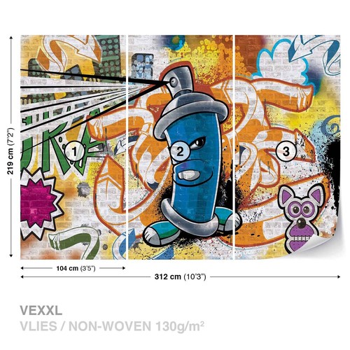 Graffiti Photo wallpaper 312x219cm teen room wall mural blue Easy to apply - Picture 4 of 7