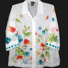 Koret Womens Size 20W Semi Sheer Blouse Button Front V-Neck 3/4 Sleeve Floral