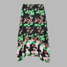 Rixo Leandra Cherry Blossom Floral Print Silk Midi Ruffle Hem Skirt | S | UK 8