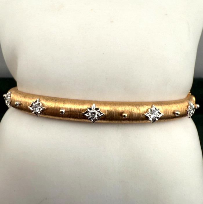 18k Solid Gold Open Bangle Cuff Diamond Bracelet … - image 3