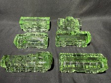 6PC Green Vaseline glass Train set steam engine caboose railroad car uranium lot