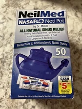 NeilMed NasaFlo Neti Pot Sinus Relief Sealed 50 Premixed Packets Exp: 3/2026+