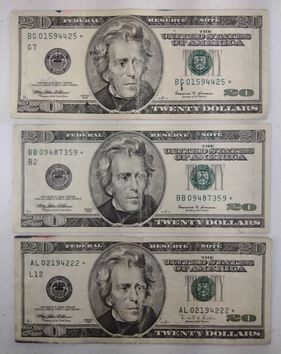 Lot of 3 $20 Star Notes circulated Series 1996 & 1999 | eBay
