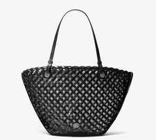 Nwt Michael Kors Isabella Medium Hand-woven Leather Tote Bag Black $1390 Msrp