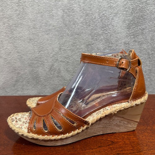 Lassen Wedge Sandals 9.5 Medium Ankle Strap Espadrille Platform Brown Leather - Picture 5 of 13