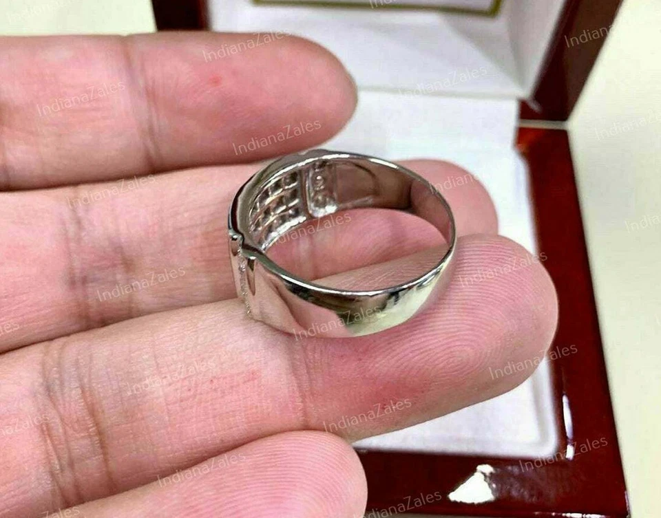 1/5Ct White Round Cut Mens Engagement Wedding Ring In Solid 14K White Gold - Image 4 of 4