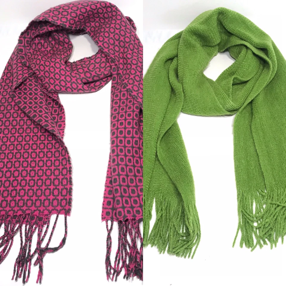 Lote De 2 Bufandas Verde Y Rosa Largo Acrílico Suave Foto 2 de 4
