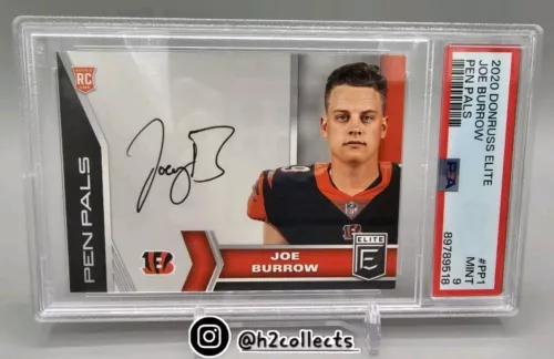 Joe Burrow Rookie RC Auto Pen Pals 2020 Panini Donruss Elite "Joey B" PSA 9 MINT