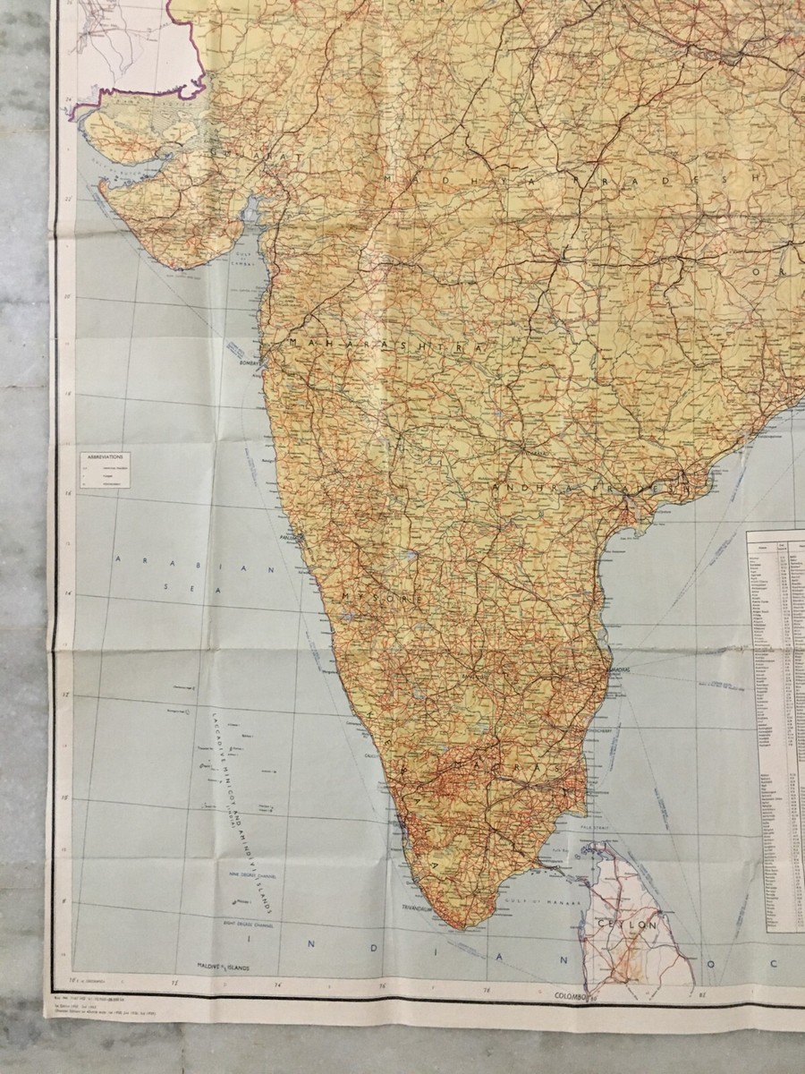 1962 India Vintage ROAD MAP OF INDIA. Large 46in x 56in (12959) | eBay
