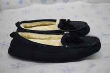 Charter Club Women's Faux Fur Moccasin Memory Foam Black Slippers Small