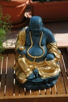 Buddha Figur Lachender Dicker Happy Buddha Xl Blau TüRkis Gold GlüCk Feng Shui