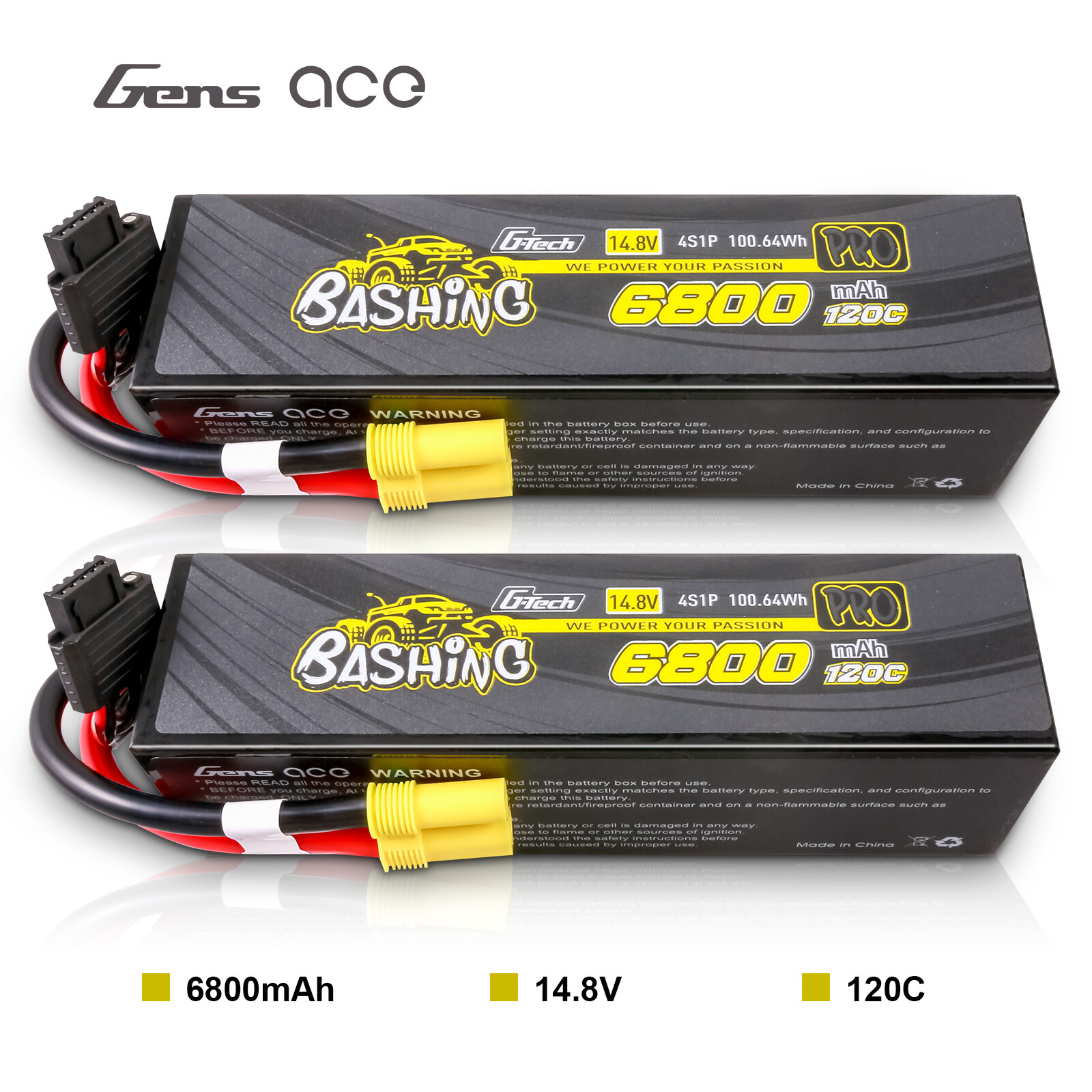 2X Gens Ace G-Tech Bashing 6800mAh 14.8V 120C 4S Lipo Batter