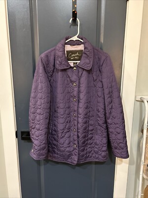 Coach Jacket Womens Small Purple Quilted Snap Button Lightweight Packable Nylon