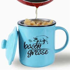 Ceramic Bacon Grease Container With Strainer Cooking Oil Storage Can Grease Keep