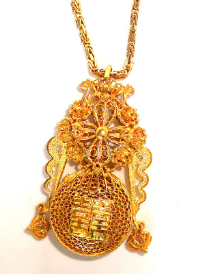 Schwerer massiver 20K Y Gold 2/3 Unzen handgefertigter filigraner Anhänger feiner Schmuck
