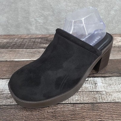 Torrid Block Heel Mules 10.5 WW Black Faux Suede Square Toe Open Back Goth Dark