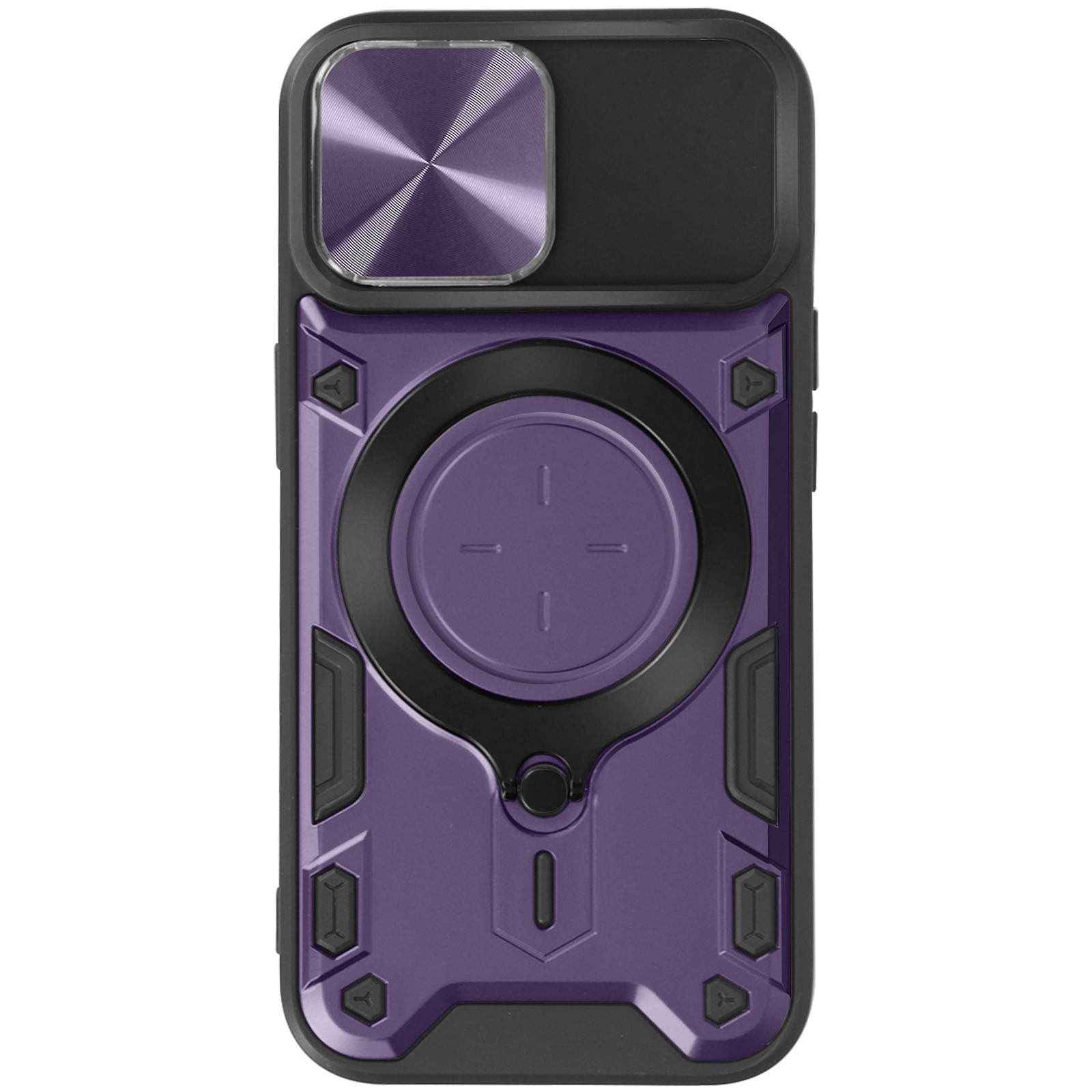 Coque iPhone 15 antichoc violette avec anneau de support en métal