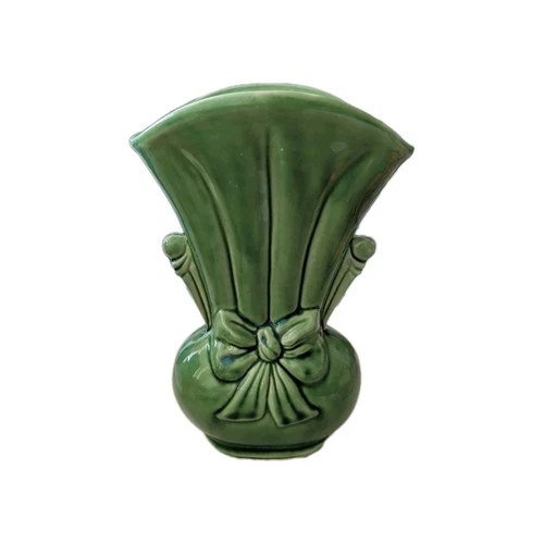 Vintage Shawnee Pottery VASE with Bow Green 819 USA MCM 9"