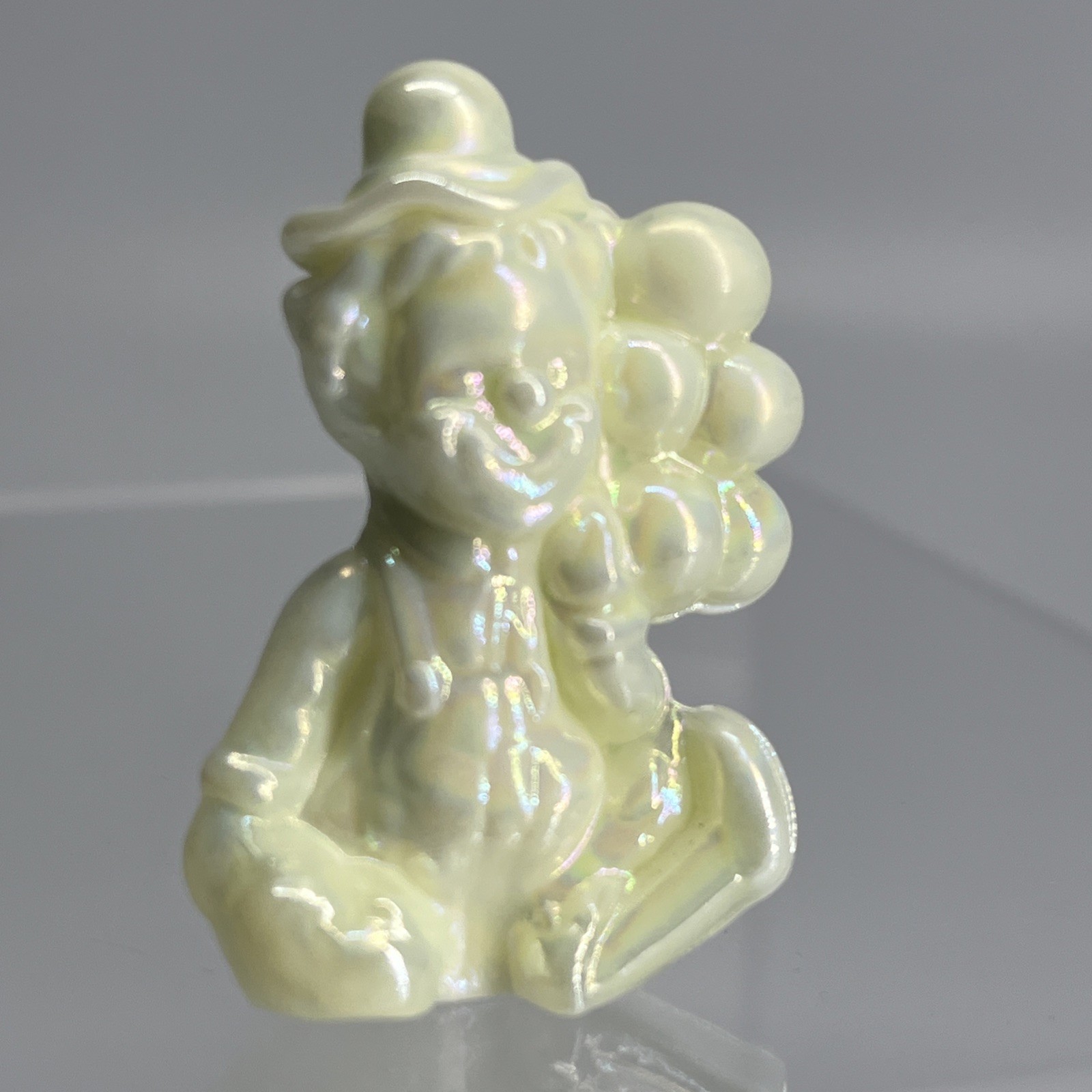 2pcs - Mosser Pee Wee Clown Figurine 2" + Clown Plate 3.5" Vaseline Opalescent