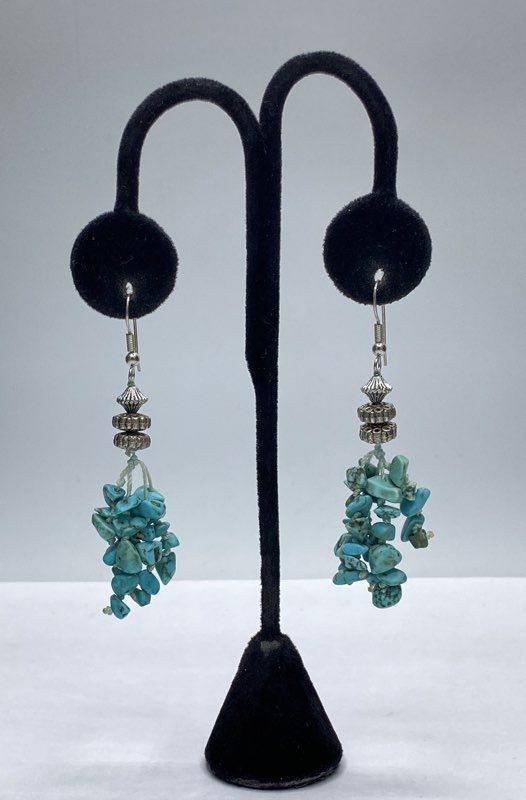 Silver Tone Assorted Turquoise Chip Necklace & Ea… - image 2