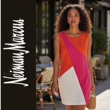 Neiman Marcus Womens Colorblock Sheath Dress Orange Pink White Size 6 D3075