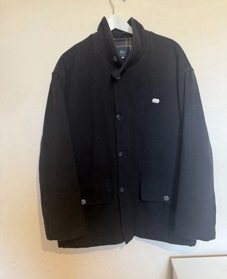 Herren Vintage Lacoste Schwarz Tweed Wolle Dufflecoat Gr. Medium 90er Gefüttert 0626