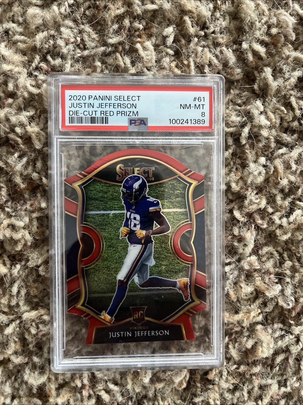 2020 Panini Select - Concourse Justin Jefferson #61 Red Prizm Die-Cut (RC) PSA 8