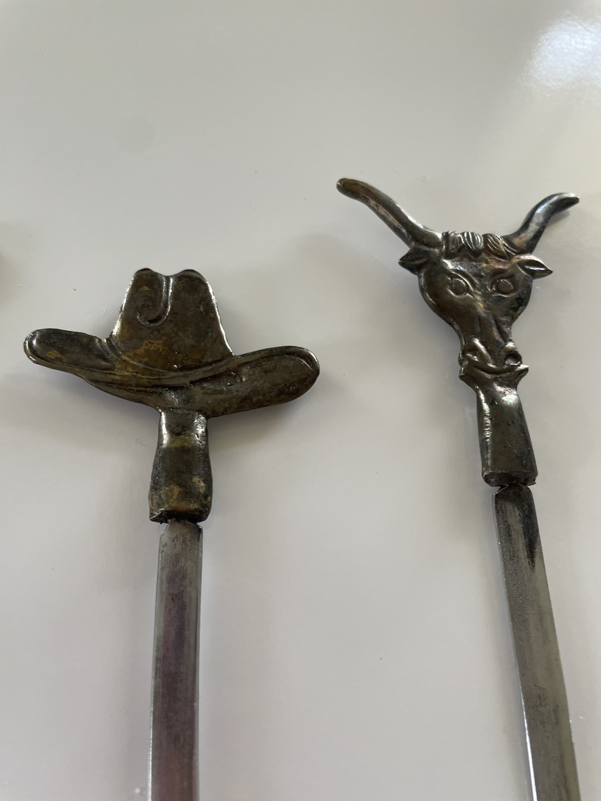 VTG BBQ Grillin Shish Kabob  Skewers Brass & Stainless Cowboy Western 6 Pcs