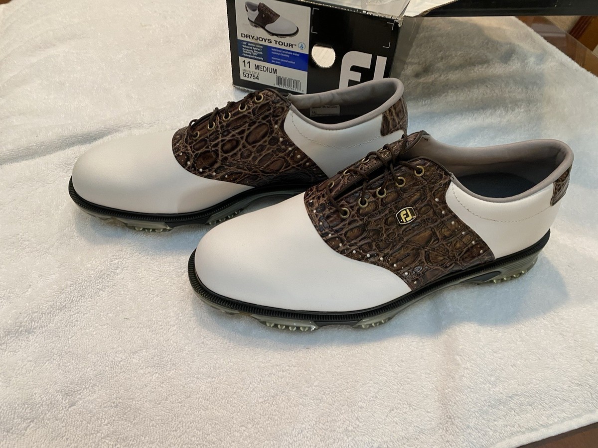 FootJoy DryJoys Tour Model 53754 White Brown Croc Size 11 M Look