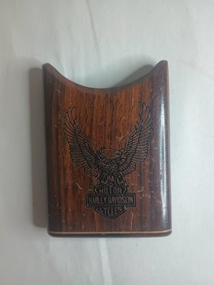 Vintage Harley Davidson Engraved Wooden Pocket Case (3 in)